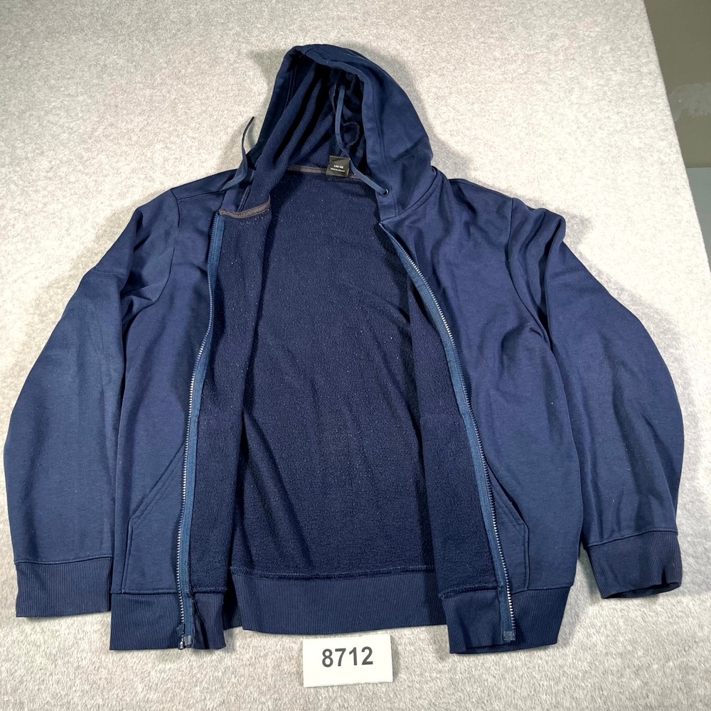 Athletic Works Hoodie Mens Large Navy Blue Cotton Full Zip Kangaroo Pockets